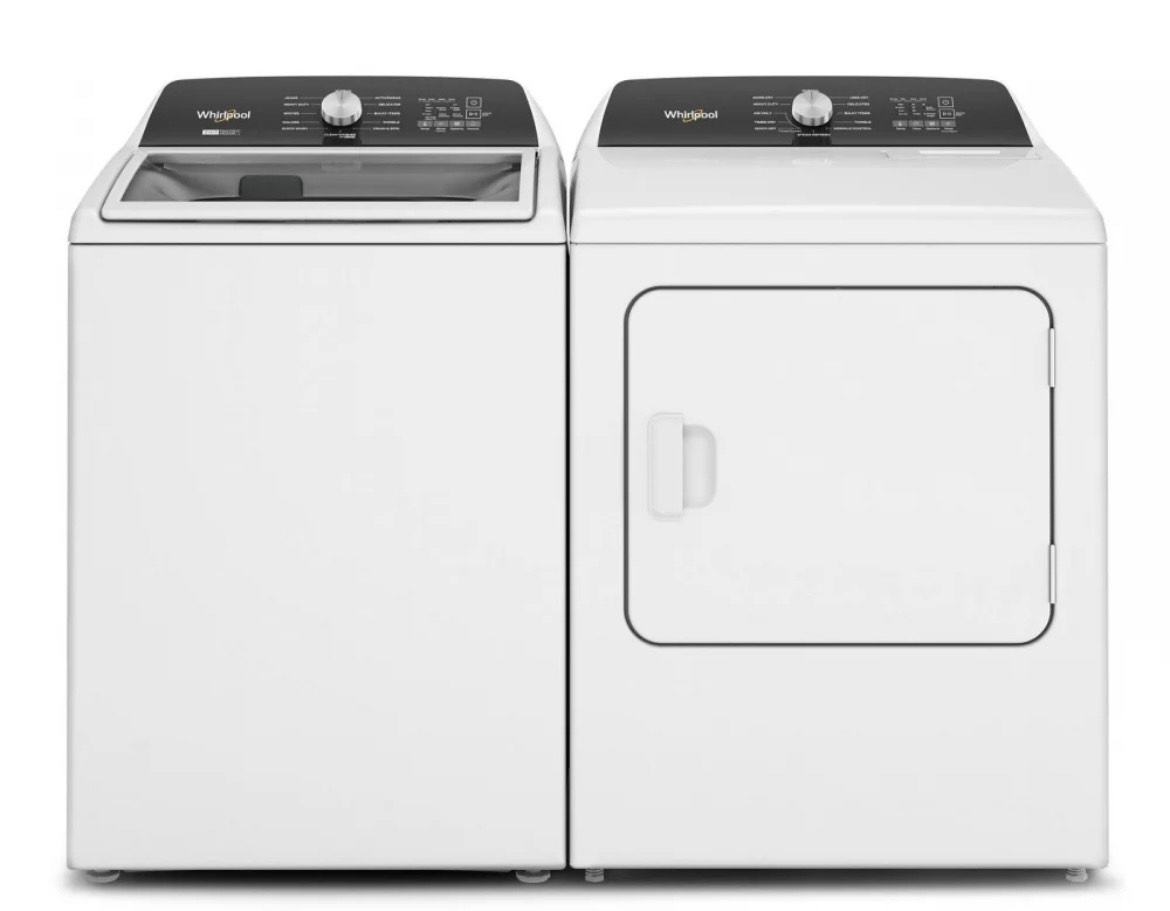 Whirlpool Top Load Washer and Dryer Set 2-in-1 Removable Agitator WTW5057LW/ YWED5050LW